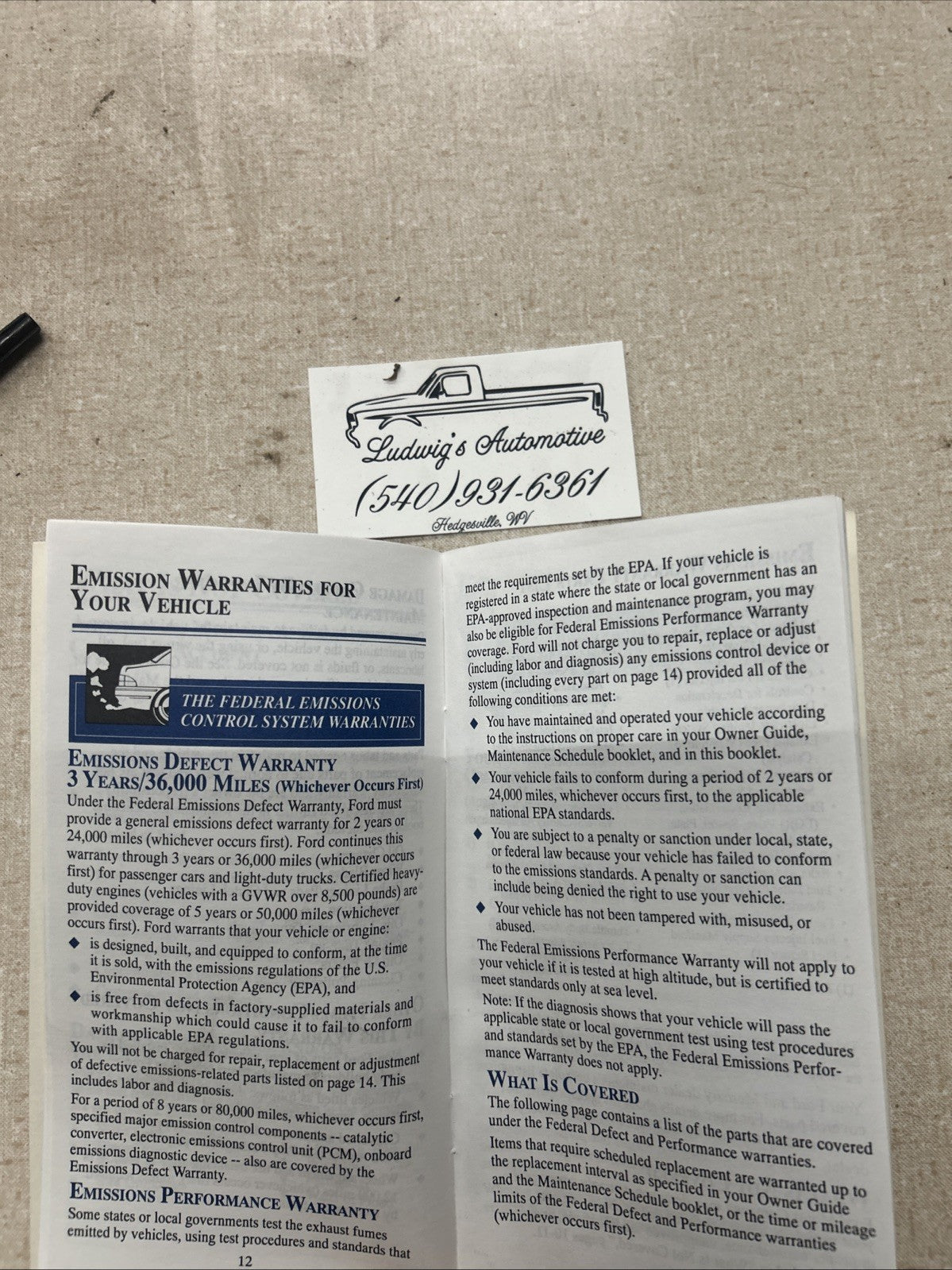 Warranty Manual Booklet 1996 Ford Mustang Bronco F150 F250 Crown Victoria Ranger
