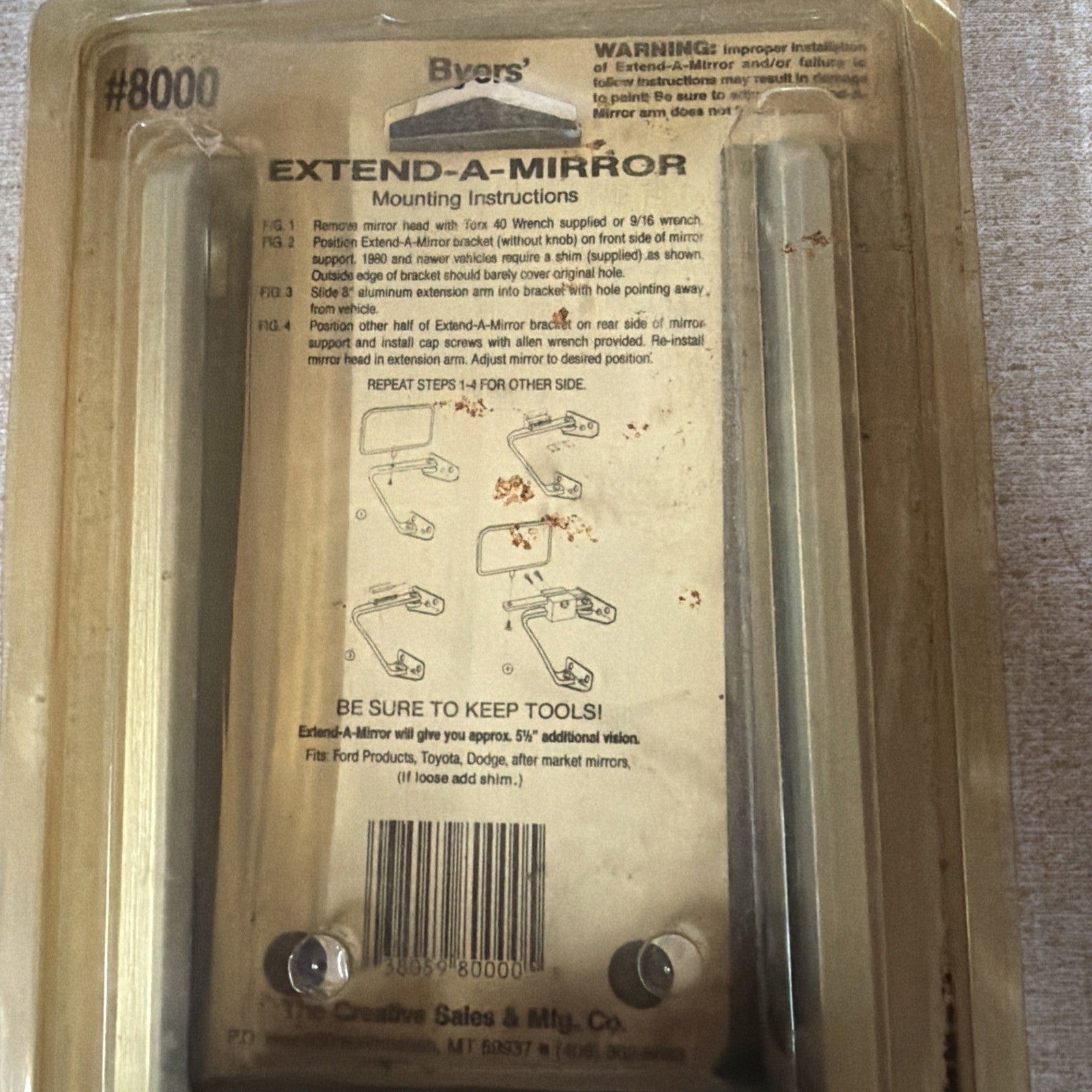 Byers EXTEND-A-MIRROR #8000 2 Blocks 2 Bars 1980-1997 Ford F-Series & Bronco OOP