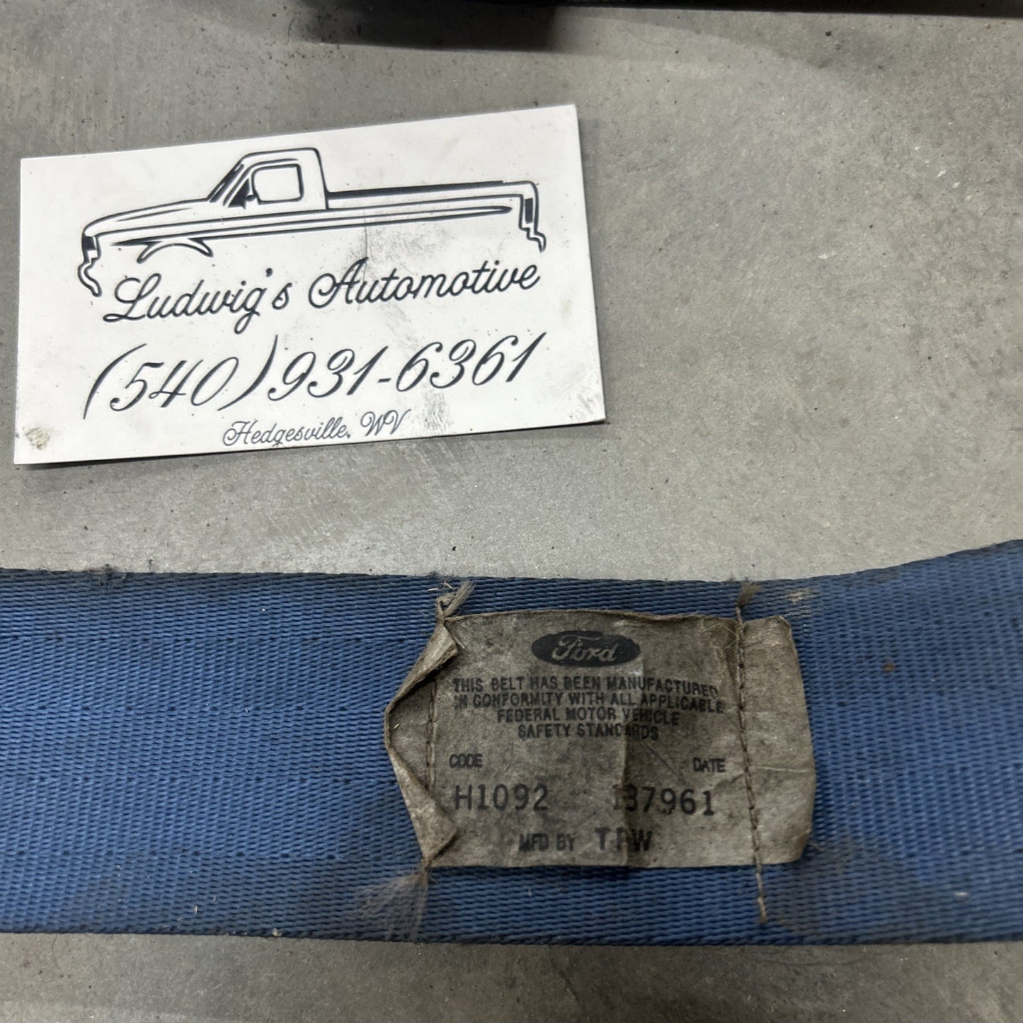 1992 - 1997 Ford F150 F250 F350 Center Lap Belt. OEM. Blue